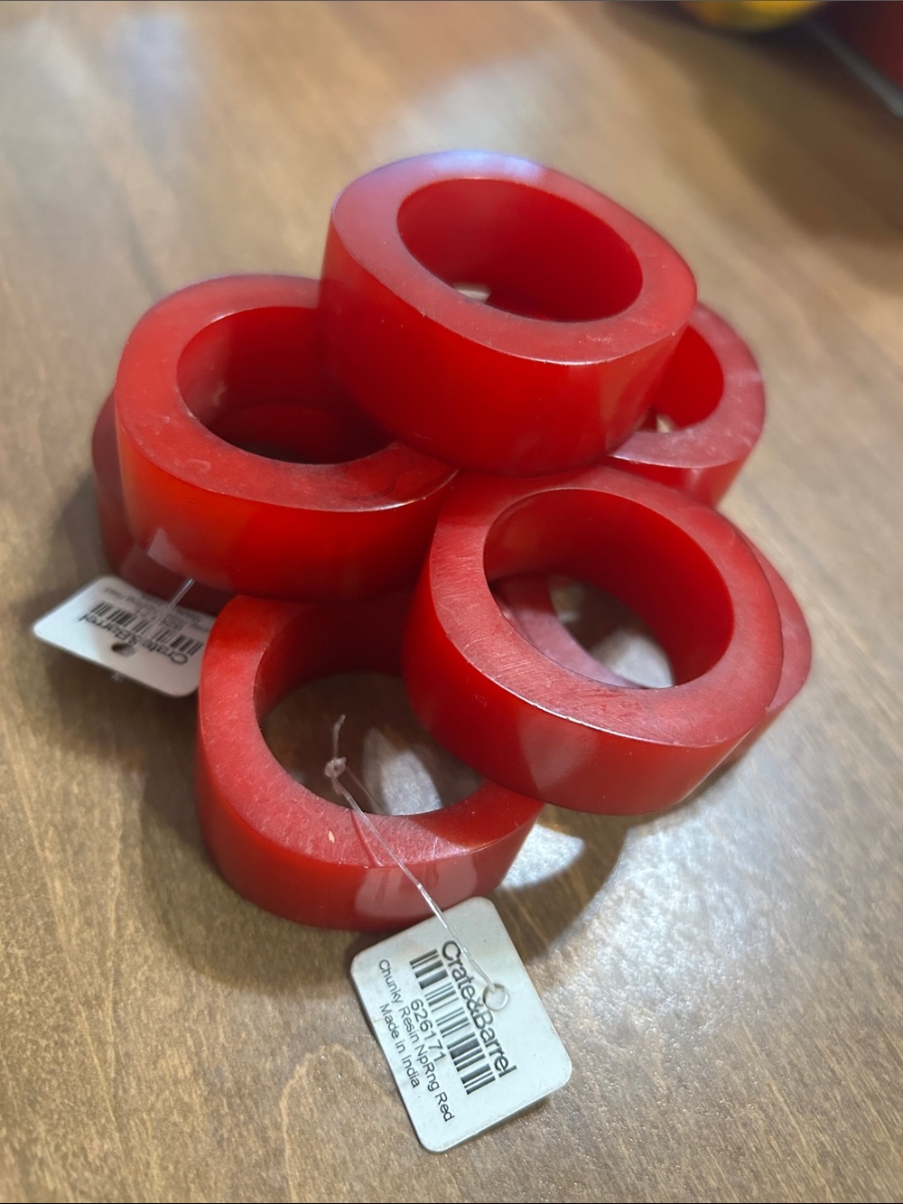 Crate&Barrel Red Acrylic Napkin Rings - Set of 6